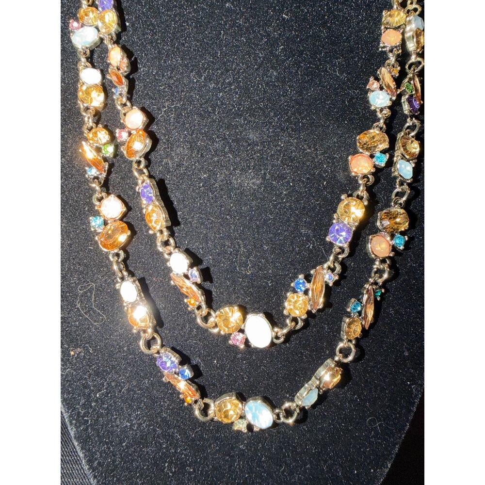 Vintage necklace statement piece faceted crystals and opal-like stones  18-22”